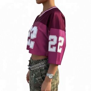 Custom University Team Women's Plus Size Lightweight <b>Mesh</b> Cropped Boxy Crop Top Short Quick Dry American Football Jersey - Product Image 3