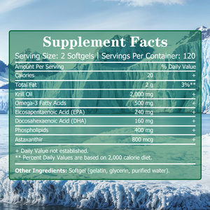Good Quality Omega 3 EPA DHA Capsules 2000mg Astaxanthin Dietary <b>Supplement</b> Boost Joint Health Krill Oil Softgels GMO Free - Product Image 2