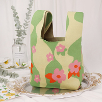 Sac fourre-tout de luxe en tricot doux résistant à l'eau à motif floral, mini sac à ouverture tendance pour femmes et jeunes filles, sac de poignet printanier