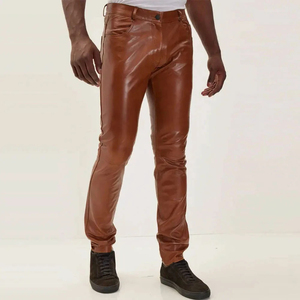 Pantalones de cuero ajustados a la moda Pantalones de cuero de piel de vaca de alta calidad con pantalones de cuero de hombre al mejor precio - Product Image 4