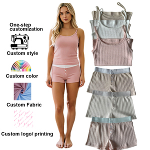 Pyjamas courts personnalisés pour femmes, vêtements de détente style BM, tissu côtelé pointelle, caleçons boxers pour femmes, leggings courts, shorts pour femmes - Product Image 2