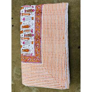 Hand Block Printed Kantha <b>Quilt</b> Reversible Cotton Bedspread Artisan Floral Patchwork Lightweight All Season <b>Bedding</b> <b>For</b> Bedroom - Product Image 2