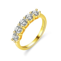 Usine en gros 14K plaqué or Non ternir bijoux Fine mode 925 argent VVS1 GRA Moissanite cinq étoiles rangée anneaux pour les femmes