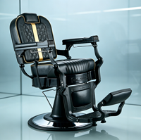 Fauteuil de Barbier Vintage de Luxe Noir et Or, Robuste, Hydraulique et Inclinable, pour Salon de Coiffure et Coupe de Cheveux