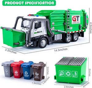 Jouets de <span class=keywords><strong>camion</strong></span> <span class=keywords><strong>poubelle</strong></span> Cabine en métal Jouets de <span class=keywords><strong>camion</strong></span> <span class=keywords><strong>poubelle</strong></span> réalistes pour garçons avec lumières et sons 4 poubelles avec cartes <span class=keywords><strong>poubelle</strong></span> - Product Image 6