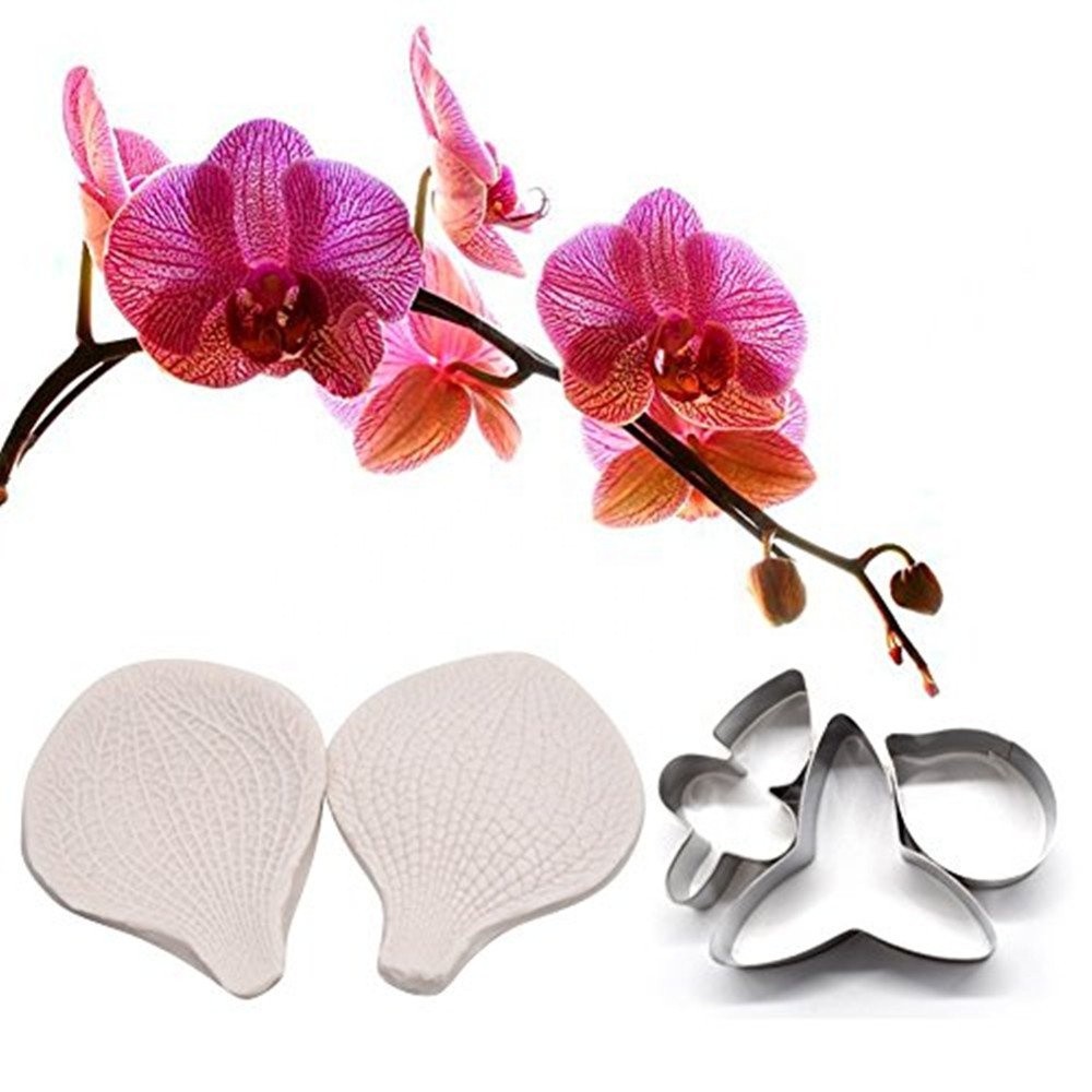 AK Gum Paste Orchid Decoration Tool Stainless Steel Cookie Cutter Set Silicone Veining Mold Sugarpaste Making Tool A312&VM085