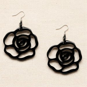 Handmade Custom Children's Cute <b>Hoop</b> Earrings with Rose Design Eco-friendly Natural Horn Jewelry Hot Sale From Vietnam - Product Image 2