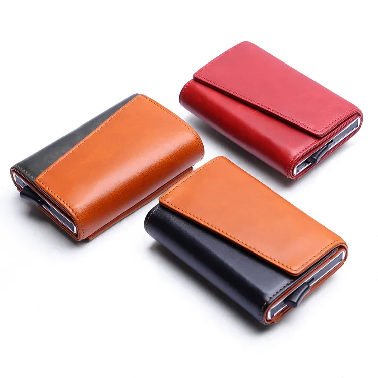 Custom Aluminum Metal Money Clip Minimalist Wallet Leather MO Wallet RFID Blocking Credit Card Holder Slim Leather Metal Wallet