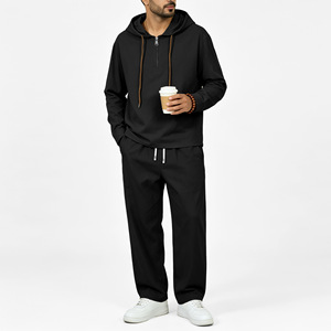 Conjunto de Sudadera con Capucha de Lino para Hombre, Media Cremallera, Manga Larga, Pantalones con Cordón, Atuendo de Dos Piezas, Ropa Casual de Primavera y Otoño - Product Image 4