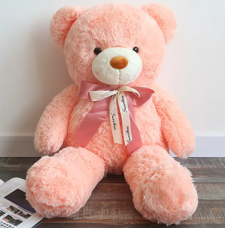 New design stuffed bear toy pink/white/brown plush soft teddy bear with bow