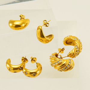 Zogxin Moon Shape Stud Earrings 18K Plated Gold Geometric Design Micro Insert Women's Fashion Jewelry - Product Image 4