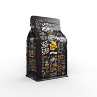 Sachets d'emballage de café refermables imprimés sur mesure, sacs à fond plat gaufrés pour grains de café et poudre, matériau de qualité alimentaire