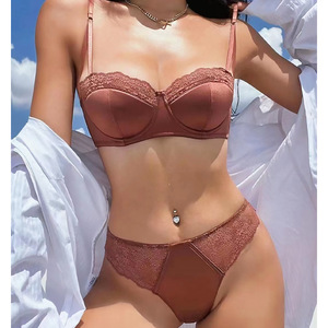 High Quality Ladies Lingerie <b>Set</b> <b>Sexy</b> Satin Lace Lingerie Plus Size <b>Bra</b> <b>Set</b> <b>Bra</b> & Briefs <b>Set</b> - Product Image 4