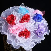 Ruban de fleuriste 17,5*4cm carré en maille ondulée perlée pour emballage floral, décoration de bouquets, mariage et fête de remise de diplôme