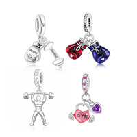 Breloques Pan Charms en argent, thèmes Fitness, Gants de musculation, Haltères, Boxe, Perles compatibles avec bracelet original, pour la salle de sport, bébé, fille, Berluque, cadeau