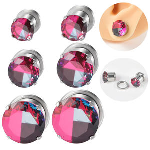 جديد 316L الفولاذ المقاوم للصدأ بلورات الوردي حجر أنفاق الأذن والمقابس اللحم المتوسع جولة الوردي حجر مقاييس الأذن - Product Image 2