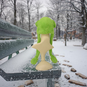 사용자 정의 녹색 가짜 모피 개구리 디자이너 모자 어린이 십대 공기 펌핑 이동 귀 겨울 캐주얼 낚시 코스프레 파티 멋진 만화 - Product Image 2