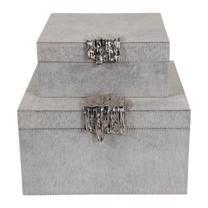 Scatole Decorative in Ecopelle con Coperchio per Gioielli e Oggetti Preziosi, Elegante Set di Due in Grigio per Arredamento Casa - Product Image 1