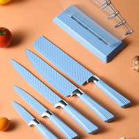 Ensemble de couteaux de cuisine à revêtement antiadhésif coloré de 6 pièces en gros d'usine avec support en acrylique détachable