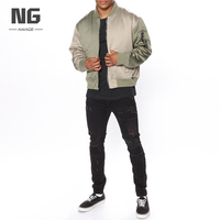 Veste de baseball en satin personnalisée pour hommes, style bloc de couleur en nylon à fermeture éclair, veste de bombardier au design classique