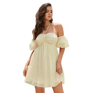 Robe moulante d'été pour femmes chics pas cher longue décontractée avec épaule bouffante élégante Sexy pour anniversaire élégant Sexy pour le printemps