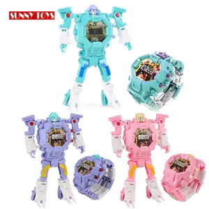 time display kids digital toys children cartoon deformation robot toy electronic robot watch for children