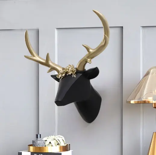 Luxury style home wall decoration gold resin bull and deer head