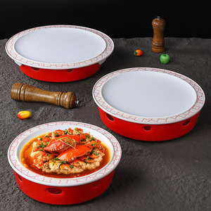 Bandejas de melamina con base roja y diseño blanco para uso en hoteles y restaurantes, diseño irrompible - Product Image 2
