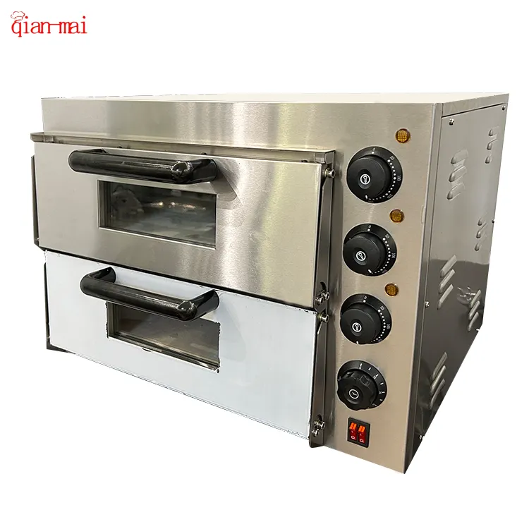 Professional Bakery Kitchen Equipment Electric Double Deck Pizza Baking Ovens Stainless Steel Countertop Oven