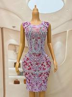 Robe de soirée scintillante sans manches rose avec strass, longueur mi-longue, pour banquet, dîner, femmes, grande taille, robe fourreau pour fête d'anniversaire, tenue de club