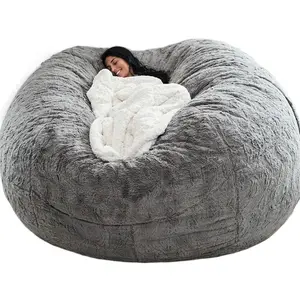 (Keine Füllung) Drops hipping 7ft Pelz Stoff Riesen Sitzsack Abdeckung Soft Fluffy Fur große runde Sitzsack Lazy Schlafs ofa Wohnzimmer