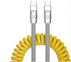 Customized Colorful Nylon Braided Aluminum Coiled USB C Cord Mechanical Keyboard Cable with Spring for Keyboard