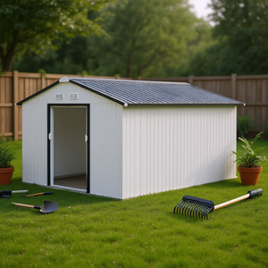 Abri de jardin en métal blanc D0100XF3ETT à double verrouillage, revêtement poudré, pour le rangement de vélos et d'outils de jardin - Product Image 2