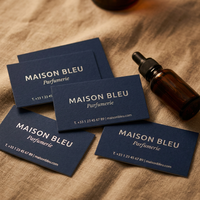 Cartes de visite personnalisées en typographie, bleu marine, carton épais, élégantes, gaufrées, de luxe, pour marque de parfum, OEM, impression recto-verso