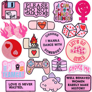 Certified Factory Sew/<b>Iron</b> <b>On</b> West Cowboy <b>Fabric</b> Embroidered Badge Pink Theme Custom <b>Letter</b> Slogan Patch Custom Embroidery - Product Image 1