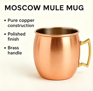 Tazza Mule in Rame Puro da 16oz, a Forma di Barile con Manico in Ottone, Superficie Liscia, Ideale per Cocktail, Birra, <span class=keywords><strong>Acqua</strong></span> - Perfetta come Bomboniera - Product Image 3