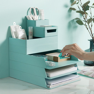 Organisateur de fichiers pour bureau, plateau à documents empilable avec tiroir de rangement, panier à dossiers, boîte de rangement pour documents - Product Image 3