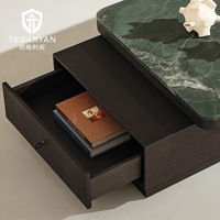 Nouvelle table basse en marbre de luxe 2026 avec tiroir de rangement, table basse moderne en placage de bois fumé et marbre irrégulier