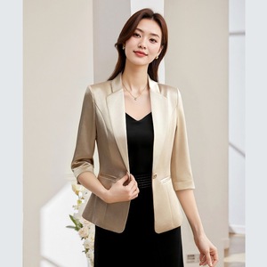 Women's Blazer Champagne Color Mid Sleeve Professional Elegant Breathable Spring Summer 2025 - Product Image 4