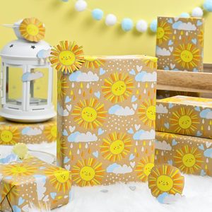 Kraft Baby Shower Wrapping Paper Sun Cloud Design 17 Inch X 16.5 Feet Recyclable Gift <b>Wrap</b> For Children - Product Image 2