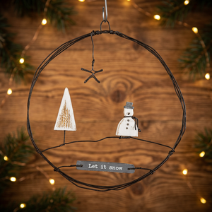 Guirnalda rústica de alambre metálico con árbol de muñeco de nieve y letrero 'Let It Snow', adorno colgante decorativo navideño - Product Image 3