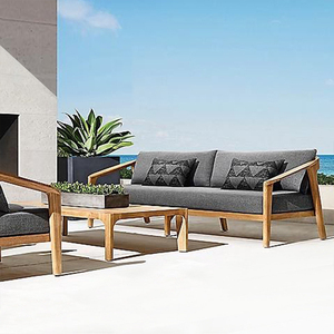 Moderne Binnenplaats Tuinbank Pe Rotan En Teak Houten Sectionele Buitenbankstel Hoge Kwaliteit Op Maat Teak Tuinmeubilair - Product Image 2