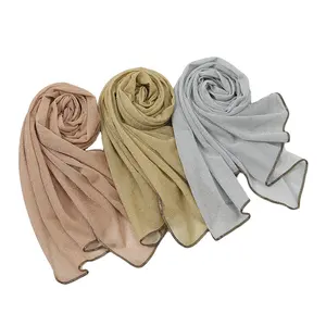 Hijab scintillant en Polyester et Lurex pour femmes, écharpe, châle, enveloppe, châle, en paillettes, or noir, 2022