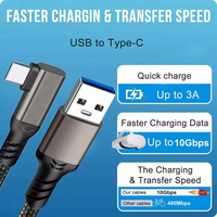 Cable de Carga Rápida USB 3.2 Gen 2 de 90 Grados, Tipo-C, 10Gbps, 60W, 3A, Aleación de Aluminio, Nailon/PVC, para Teléfono, Computadora, Dispositivos VR