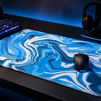 Alas Mouse Gaming Blue Liquid Marble, Alas Meja Ekstensi, Alas Karet Anti Selip, Tepi Jahitan, untuk Rumah dan Kantor