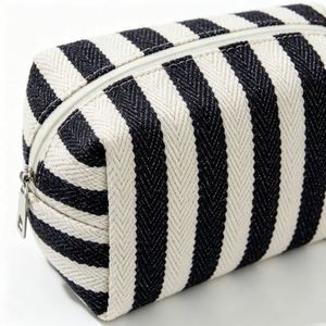 Custom Octagonal Canvas Cosmetic <b>Bag</b> Striped <b>Large</b> Capacity Toiletry Pouch for Travel Bathroom Storage Wholesale - Product Image 2