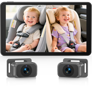 Caméra de voiture pour bébé, moniteur à écran partagé de 7 pouces, double caméra HD 720P, capteur CMOS 0,9 MP, DC 12V, vision nocturne, rotatif à <span class=keywords><strong>360</strong></span>° - Product Image 1