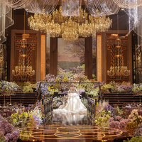 Lustre sur mesure grand anneau circulaire en cristal, rideau de lumières, luxe, violet floral, pour mariage, salle de banquet, éclairage de plafond