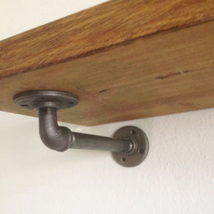 Étagère murale en bois de style industriel personnalisée, à un seul niveau, avec support en fonte, pour le rangement dans le salon, flottante - Product Image 3