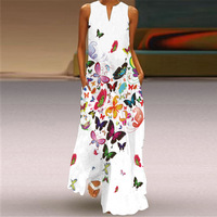 Robe longue maxi bohème décontractée à imprimé floral rose tendance en gros, robe de plage, taille plus 5XL